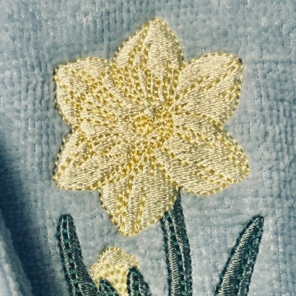 Lady Bug Daffodil Finger Tip Towel Set of 2 Embroidered Light Blue Terry Cloth